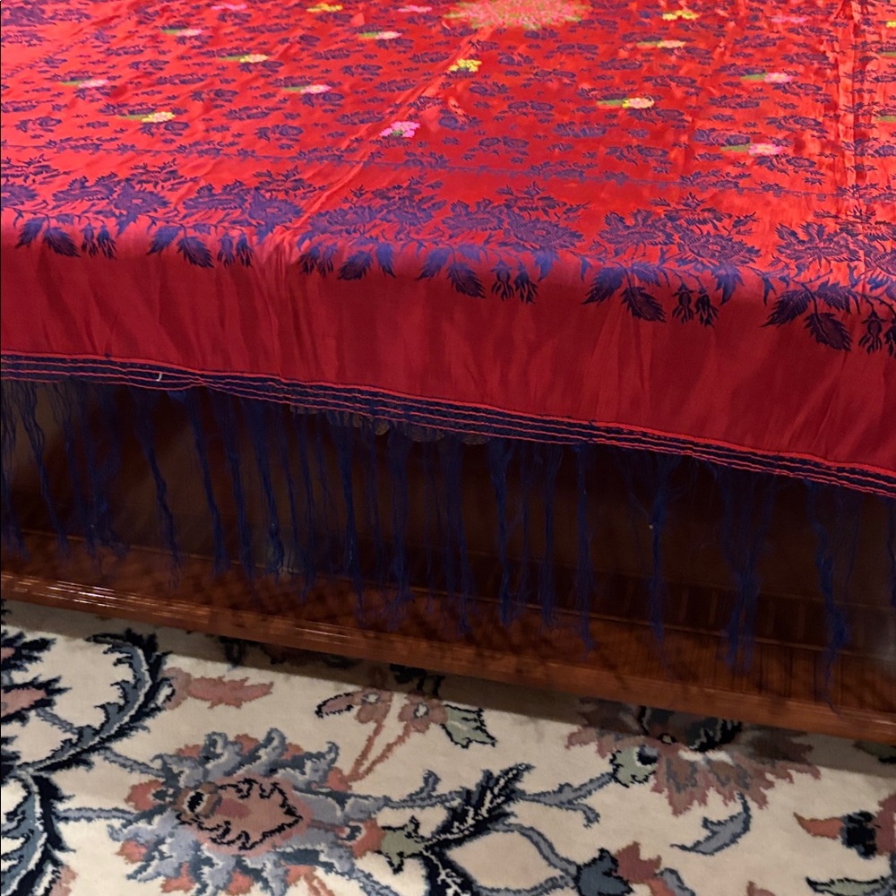 Red Floral Fringed Shawl